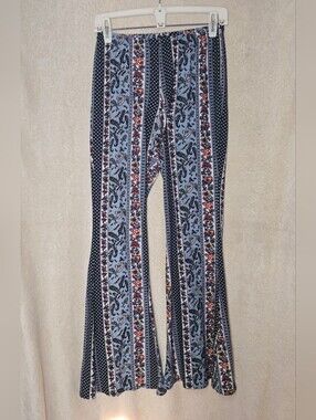 Blue Boho-Printed Flared Pants Stretch Mind Code Size L